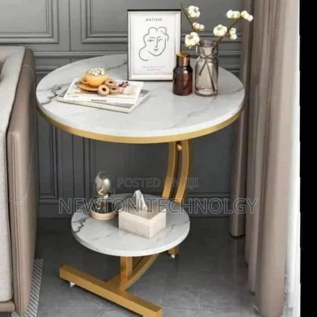 Console Bedside Cabinet Double Layer MDF Marble Effect Coffees Table - main view