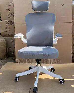 Office Chairs; Ergonomic White Office Seat With Flip Armrest