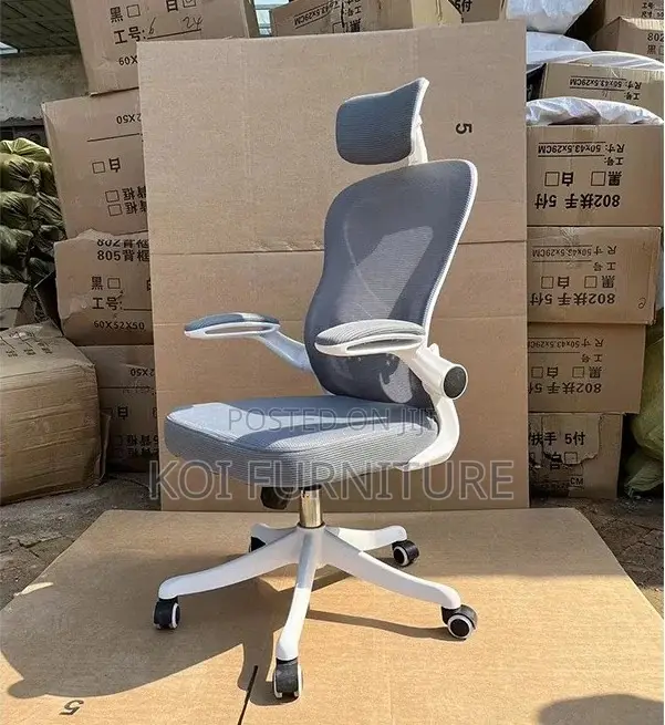 Office Chairs; Ergonomic White Office Seat With Flip Armrest