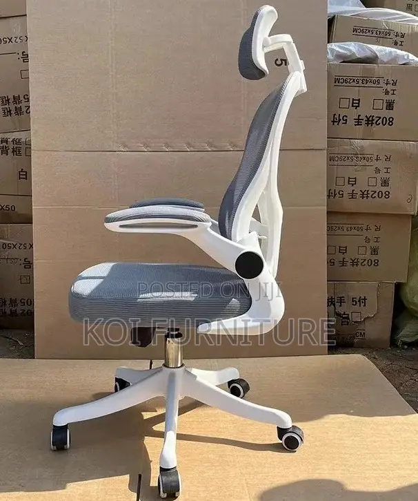 Office Chairs; Ergonomic White Office Seat With Flip Armrest