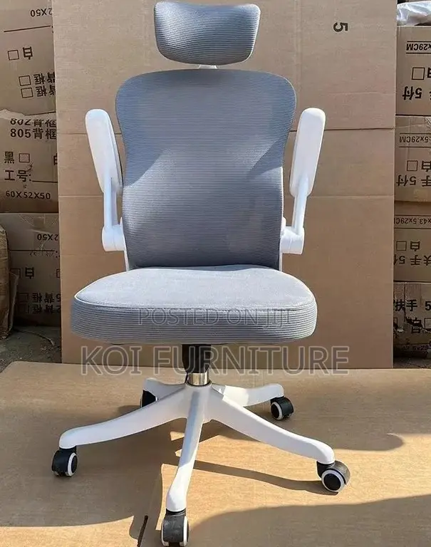 Office Chairs; Ergonomic White Office Seat With Flip Armrest