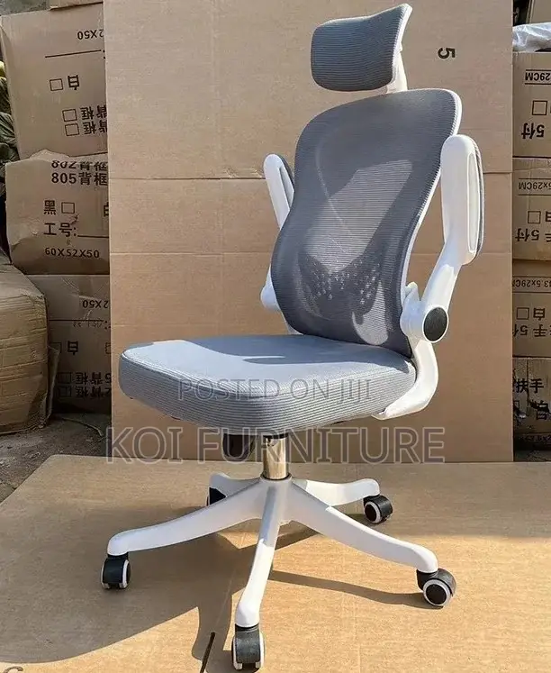 Office Chairs; Ergonomic White Office Seat With Flip Armrest