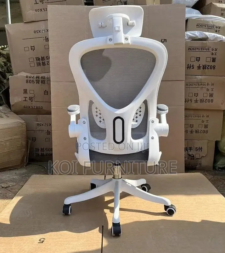 Office Chairs; Ergonomic White Office Seat With Flip Armrest