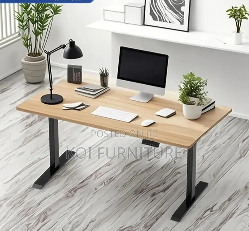 Office Desk; Adjustable Brown Top Home Office Motor Desktop Table