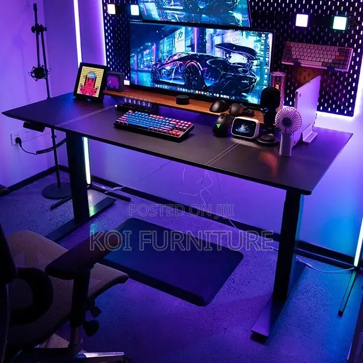 Office Desk; Adjustable Brown Top Home Office Motor Desktop Table