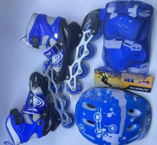Adjustable Blue Y Large Skating Shoes + Helmet