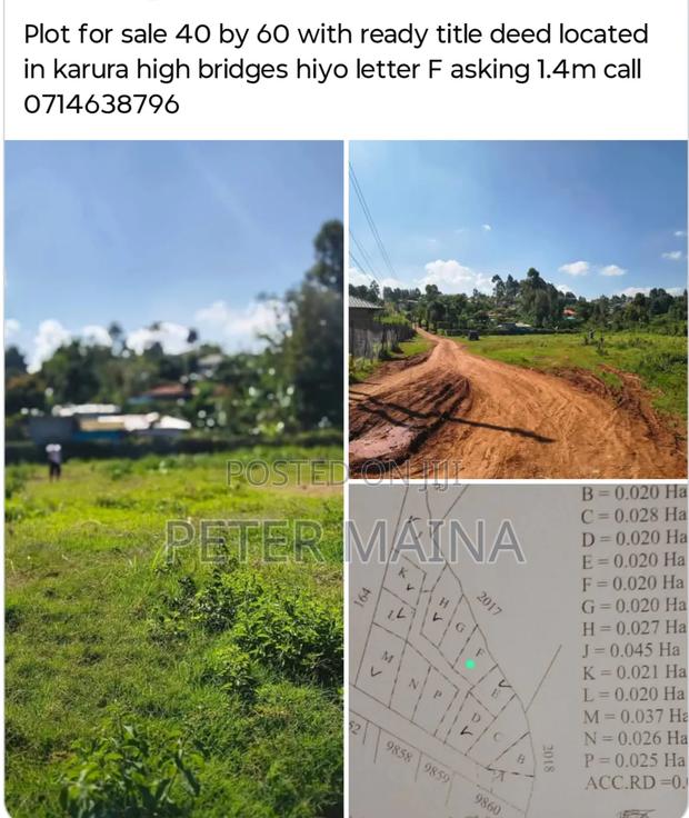Plot for Sale 40 by 60 With Ready Title Deed Located in Kihara Gachie