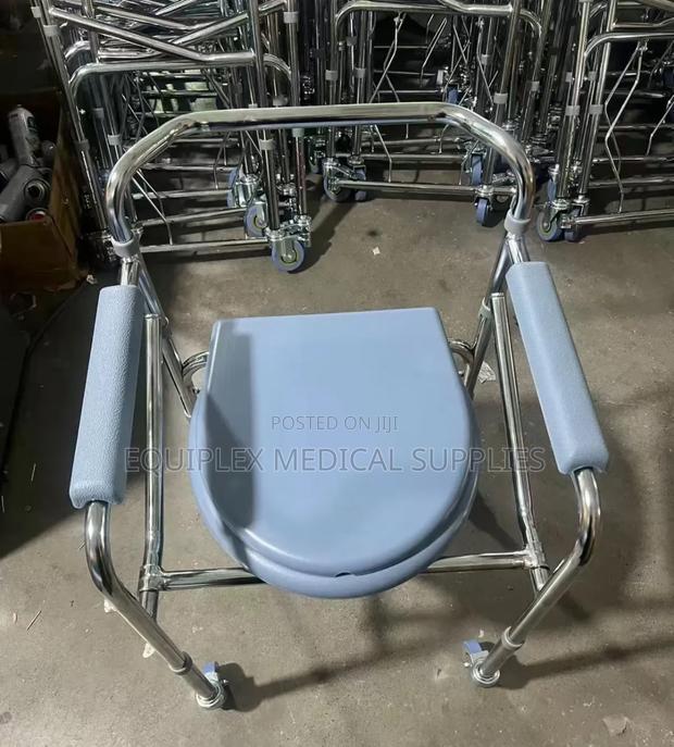 Blue Commode Chair With Wheels (Stainless Steel)