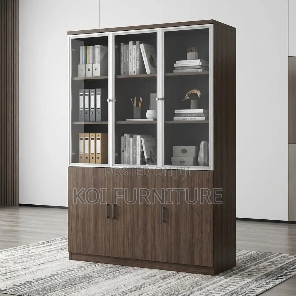 Office Cabinets; 3 Doors Brown Executive Wooden Office Cabinet