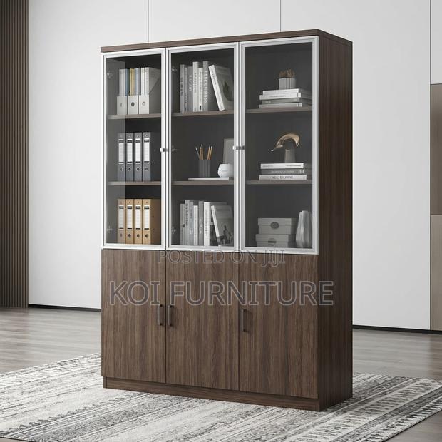 Office Cabinets; 3 Doors Brown Executive Wooden Office Cabinet