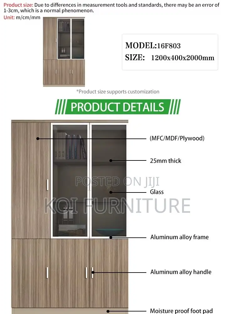 Office Cabinets; 3 Doors Brown Executive Wooden Office Cabinet