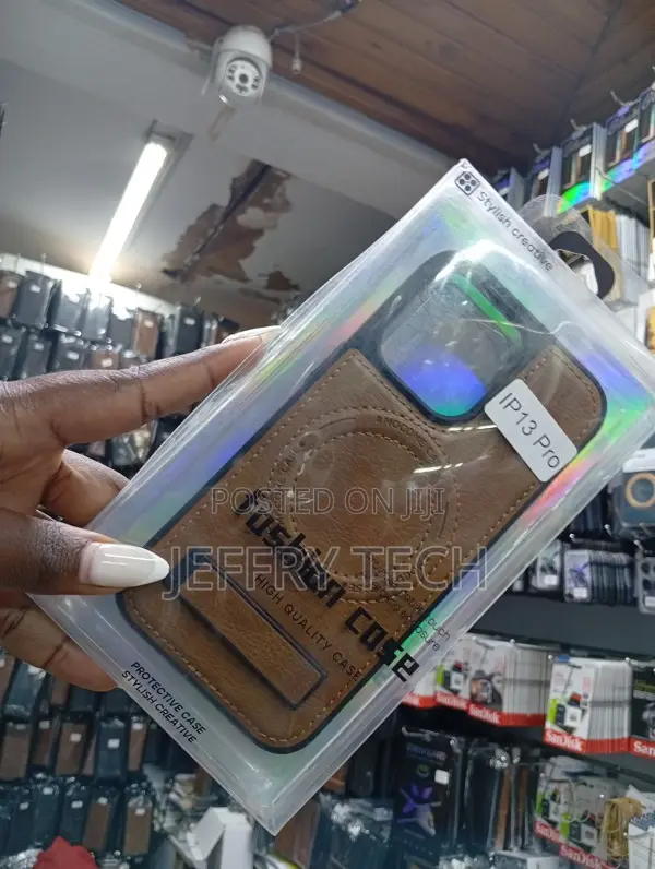 Brown Leather Magnetic Phone With a Designed for the iPhone 13 Pro