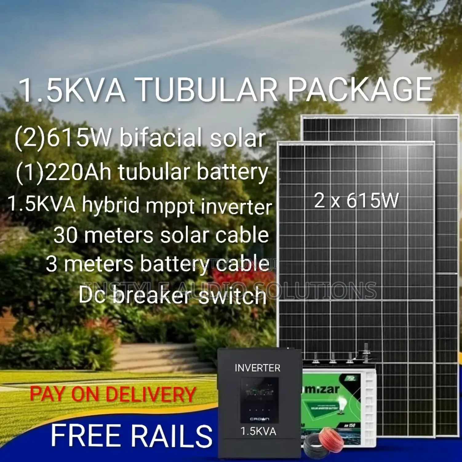 1.5kva - (2)615w Solar Offgrid 220ah Tubular Battery Pay On Delivery