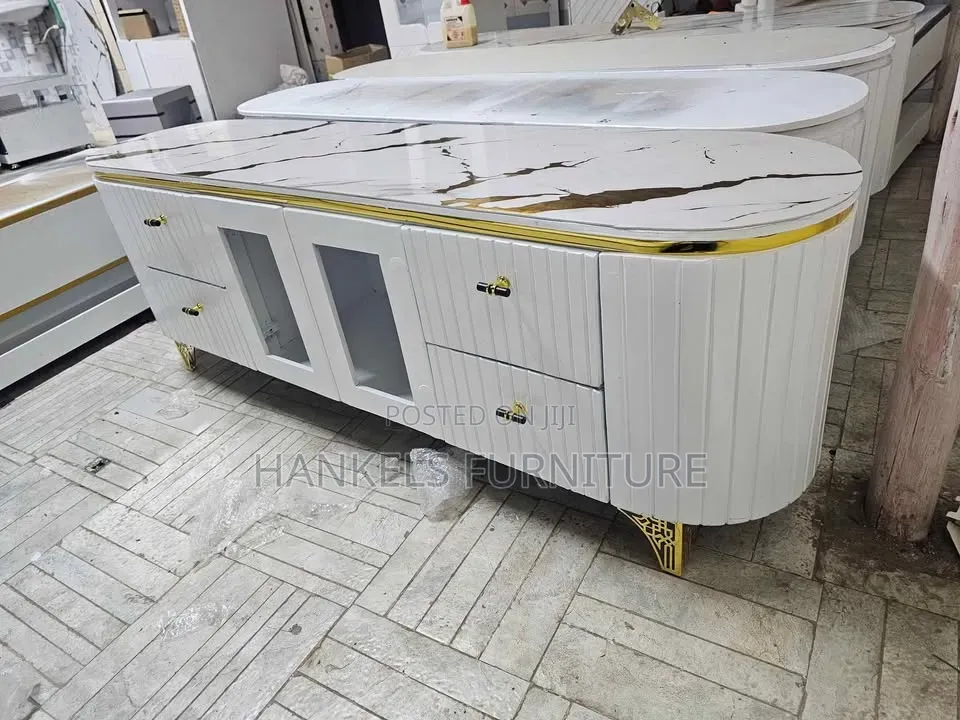 Tv Stand Marble Design Media Storage Unit