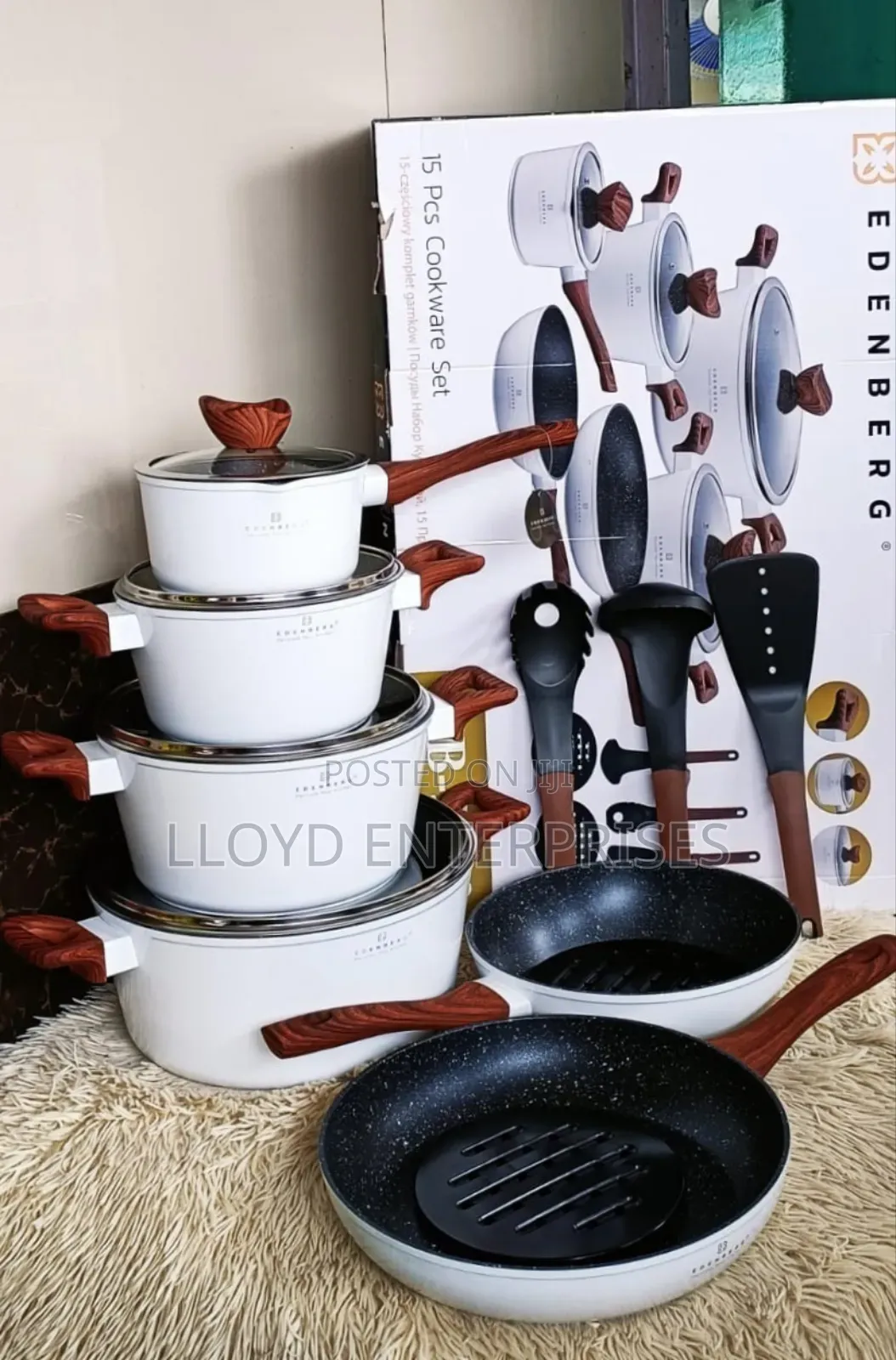 15pcs White Edenberg Nonstick Cookware