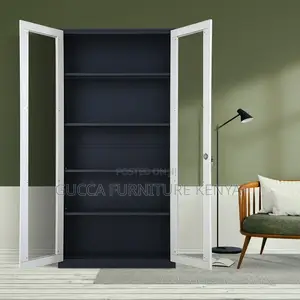 Office 2-Door Lockable Glass File Cabinet