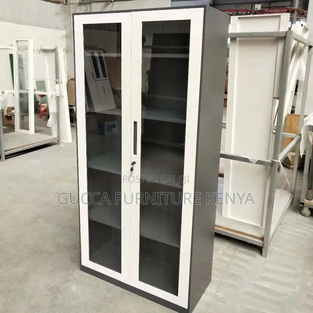 Office 2-Door Lockable Glass File Cabinet