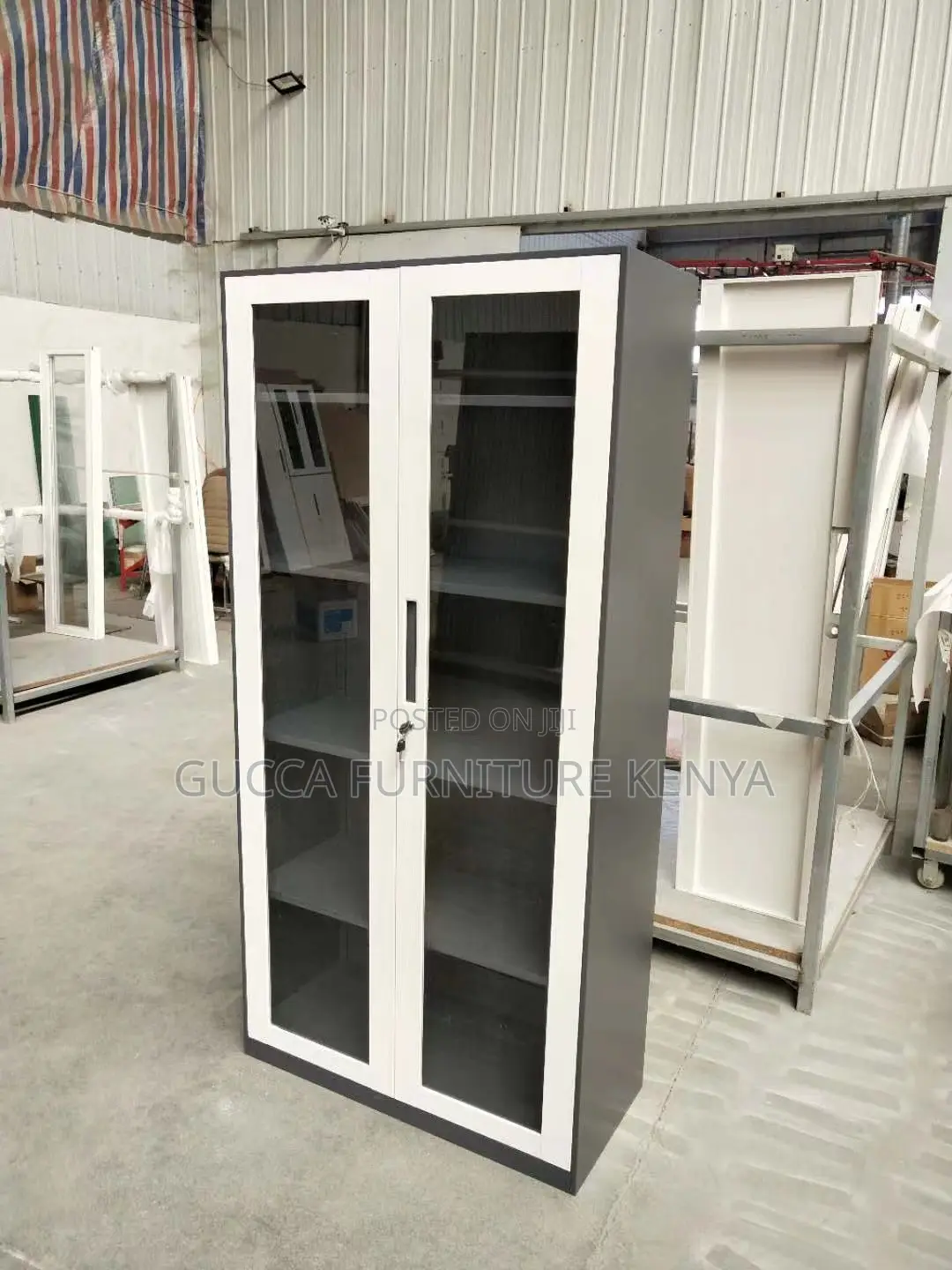 Office 2-Door Lockable Glass File Cabinet