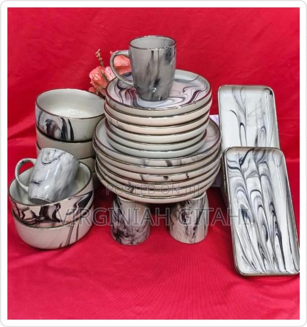 26pcs Marble Brown Dinner Set