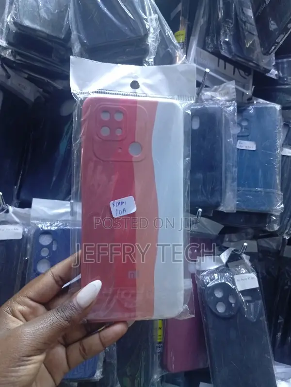 Xiaomi Redmi 10a Phone With a Red, White, and Pink Color Block Patter
