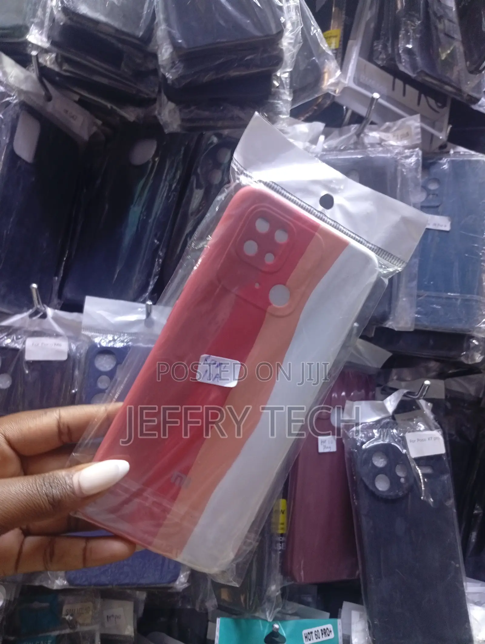 Xiaomi Redmi 10a Phone With a Red, White, and Pink Color Block Patter