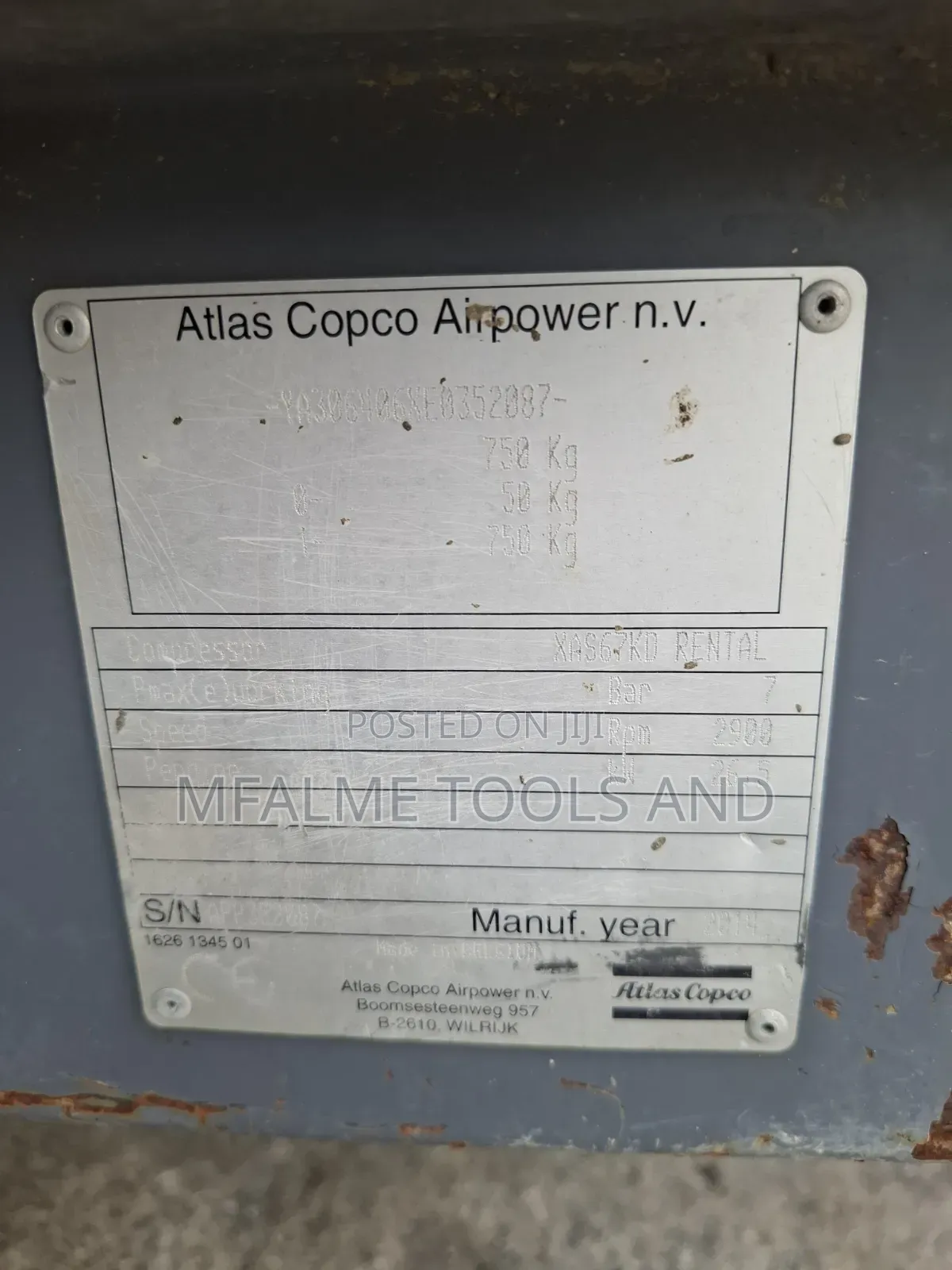 Compressor 2014 Atlas Copco Xas67kd 4cyl Diesel 135cfm 10bar Ex-Uk