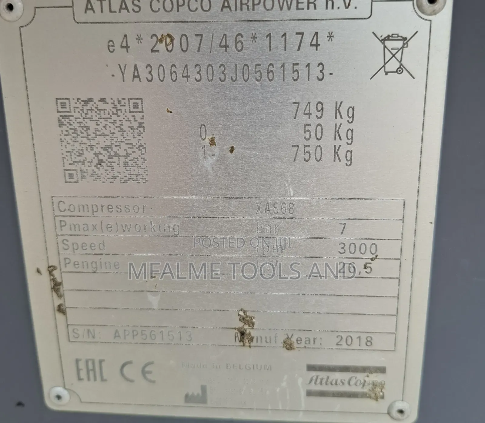 Compressor 2018 Atlas Copco Xas68 4cyli Diesel 135cfm Ex-Uk