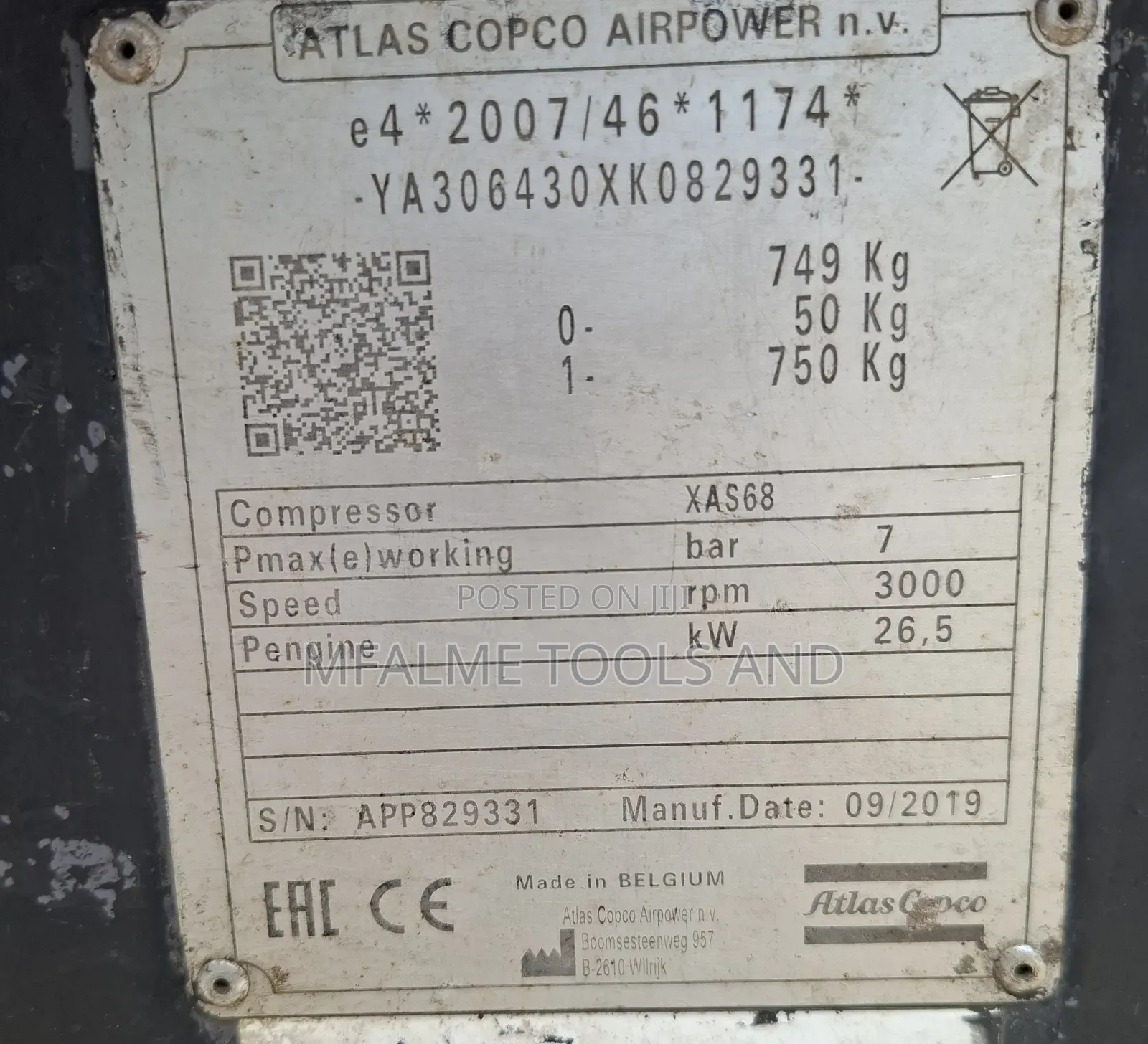 Compressor 2019 Atlas Copco Xas68 4cylider Diesel 135cfm Ex-Uk
