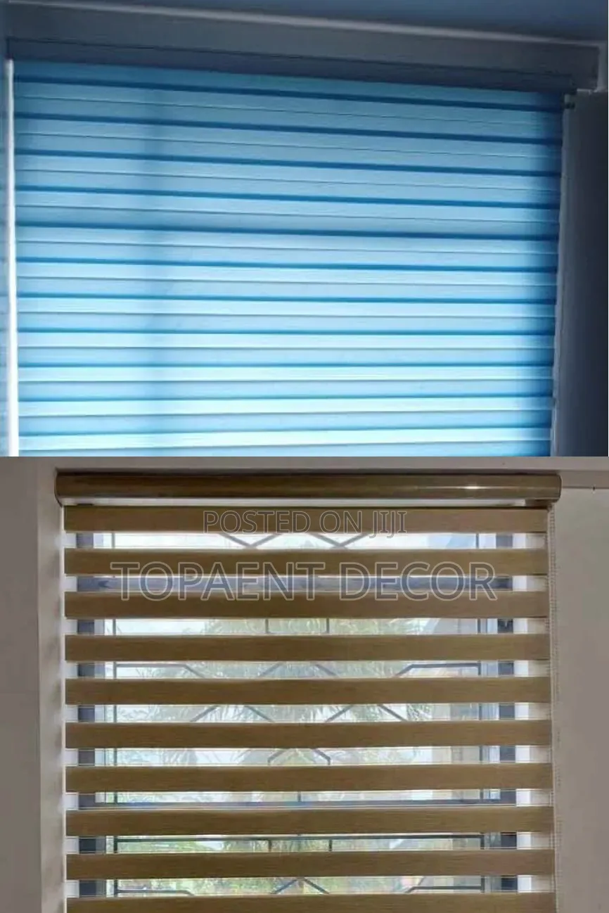 Beige and Light Blue Horizonta Office Window Blinds