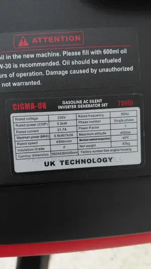 Cigma-Uk 5.6kw/7kva Ac Silent Inverter Generator With Uk Technology