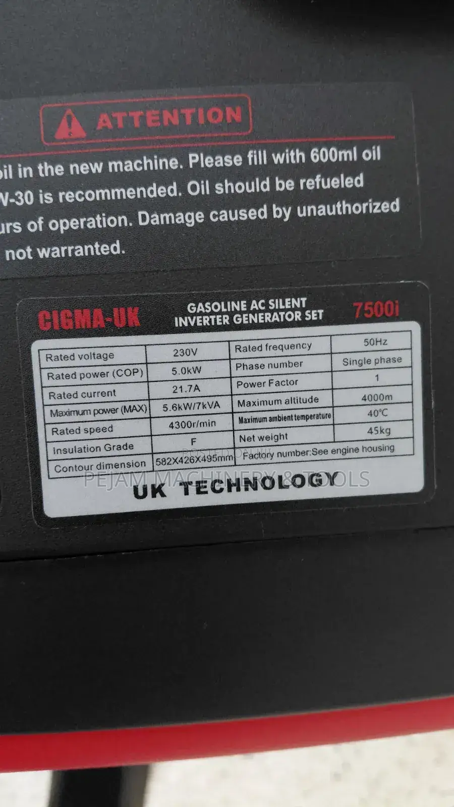 Cigma-Uk 5.6kw/7kva Ac Silent Inverter Generator With Uk Technology