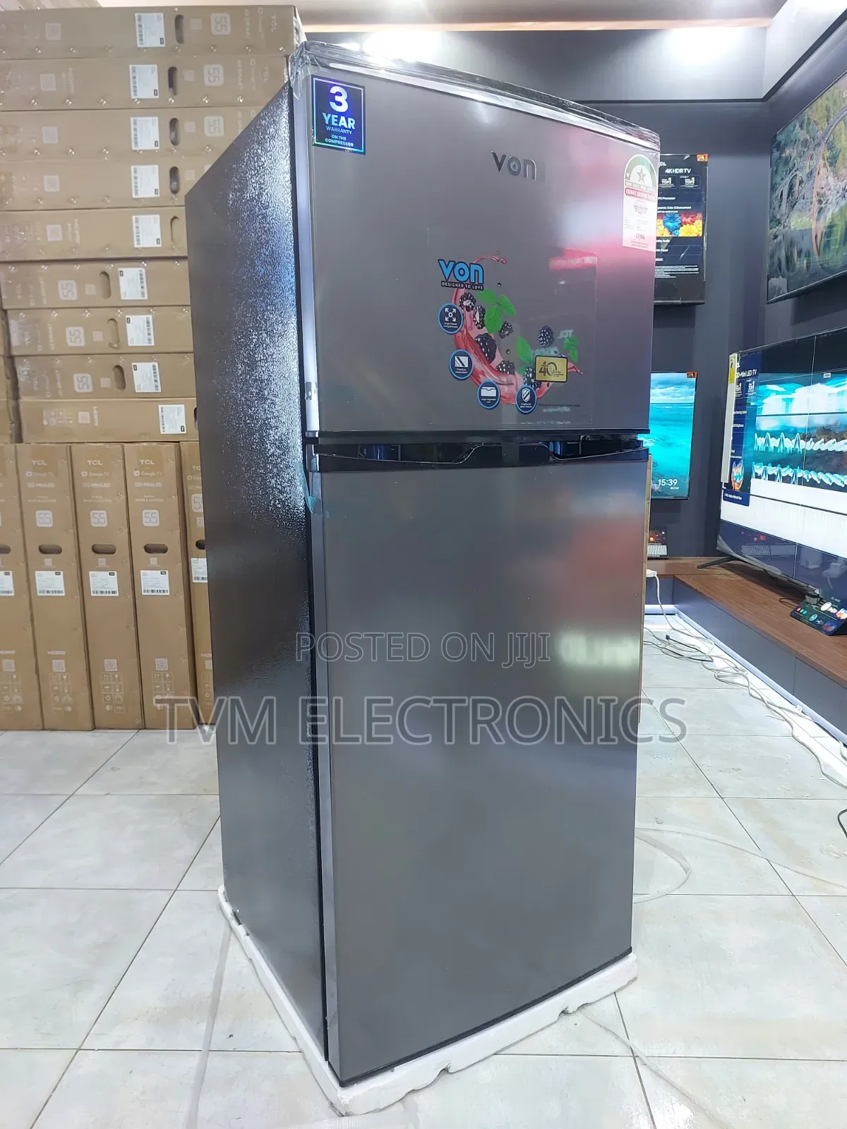 Von VRT-175drhs Top Mount Fridge, 175l - Silver