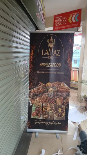 Restaurant Narrow Base Roll-Up Banner –Elegant Space Saving Branding