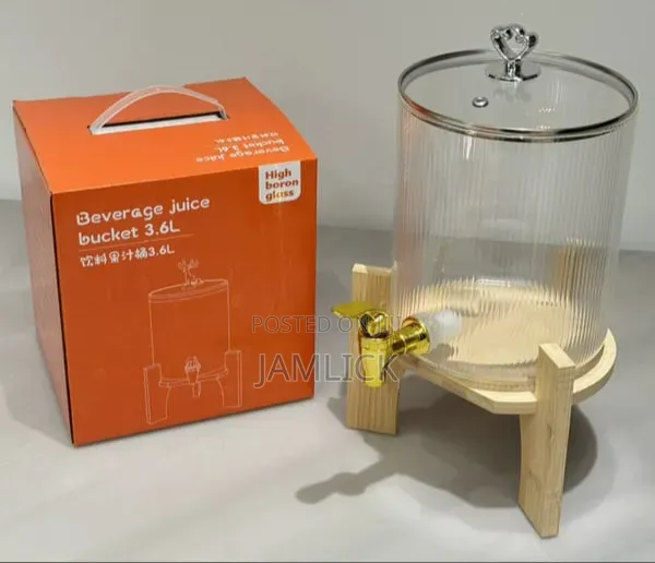 3.6l Ribbed Juice Dispenser With Bamboo Stand - Av