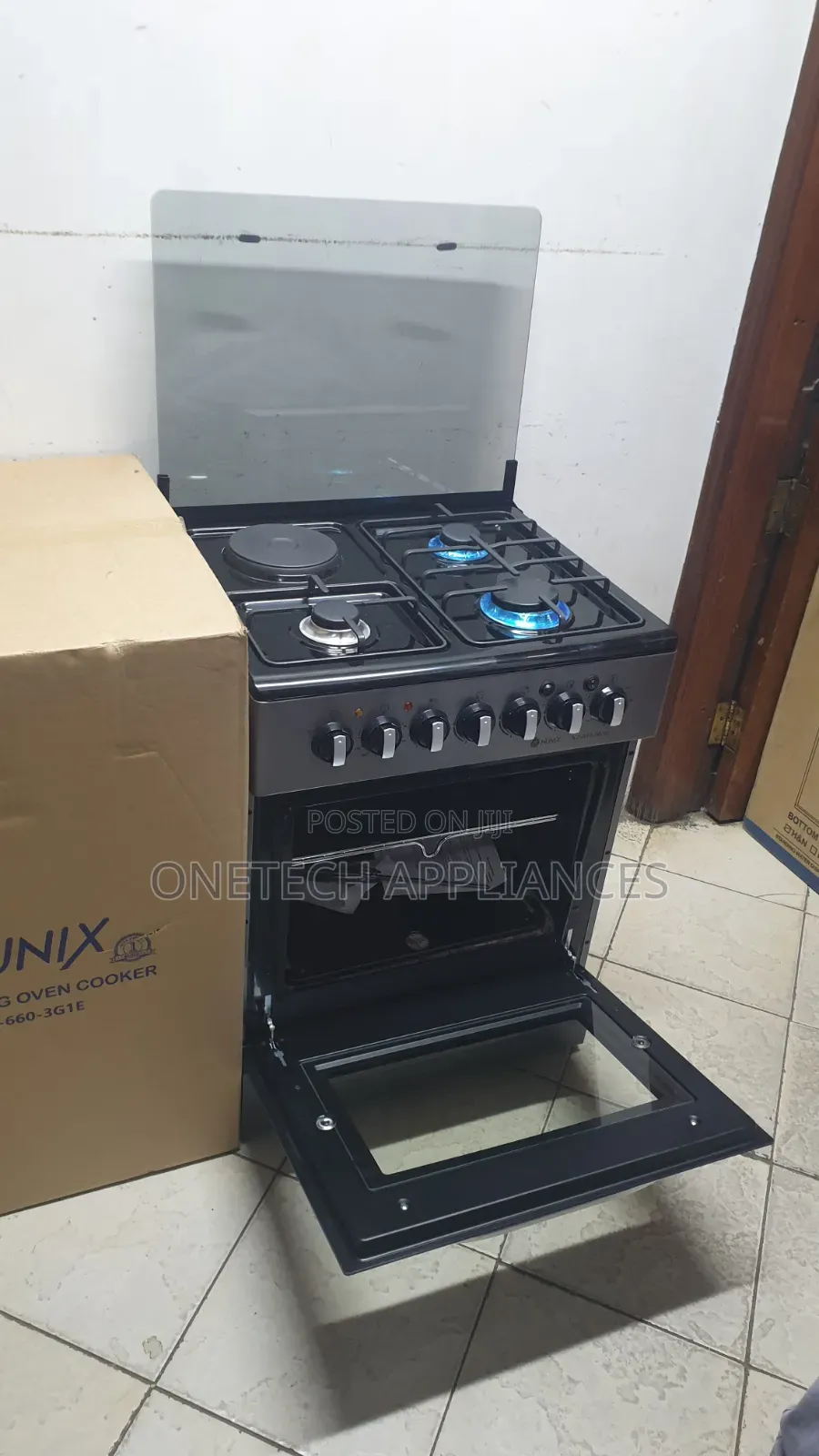 Nunix 60 * 60 Cooker- 3gas Burners, 1 Electrichotplate + Electric Oven