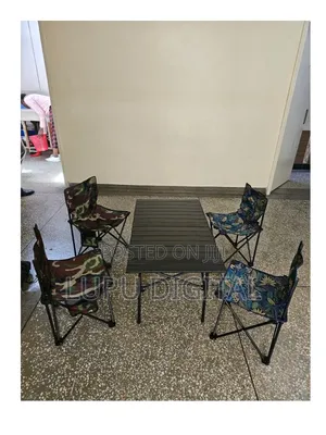 Camping Set of 4 Foldable Chairs and 1 Metallic Foldable Table