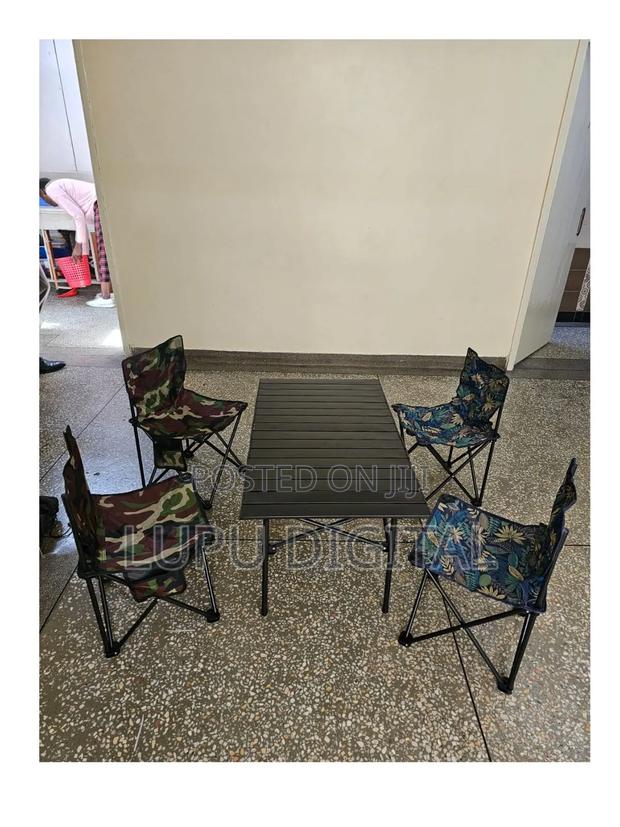 Camping Set of 4 Foldable Chairs and 1 Metallic Foldable Table