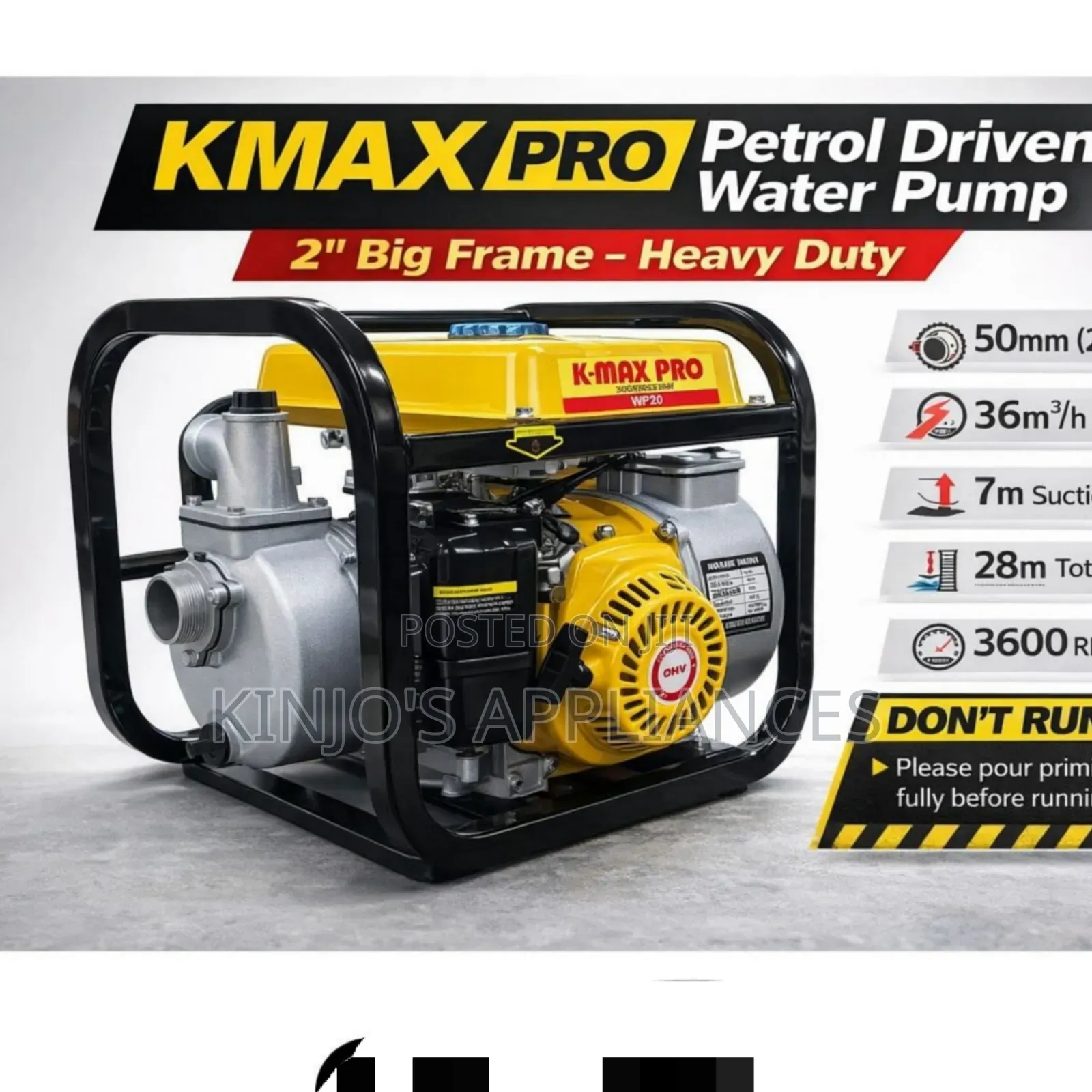 Kmax Petrol Driven Water Pump 2" Big Frame Heavy Duty