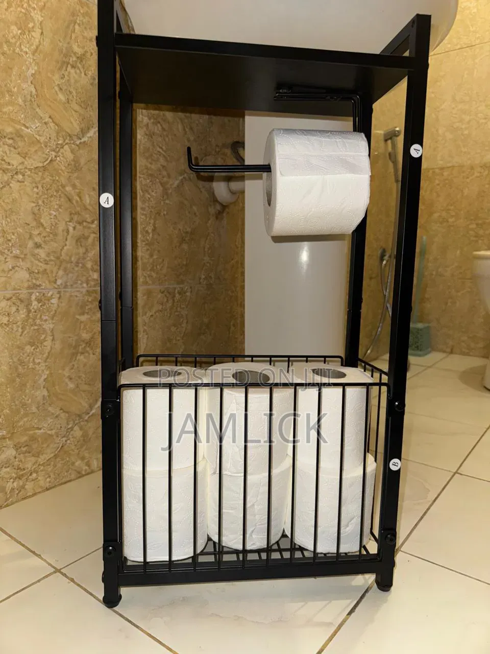 Toilet Paper Holder With Storage Shelf – Metallic Black - Av