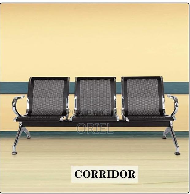 Office Bench : Office 3-Link Black Non-Padded Metallic Bench - thumbnail 2