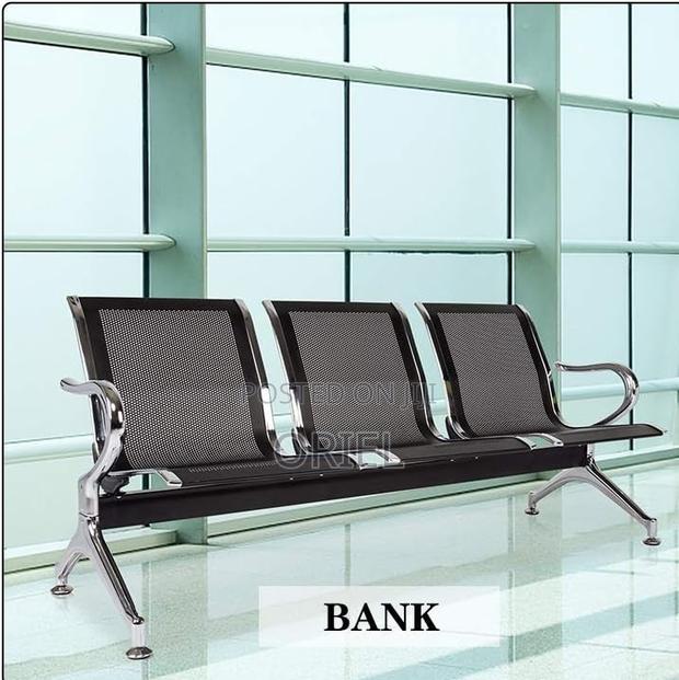 Office Bench : Office 3-Link Black Non-Padded Metallic Bench - thumbnail 3