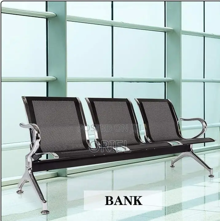 Office Bench : Office 3-Link Black Non-Padded Metallic Bench