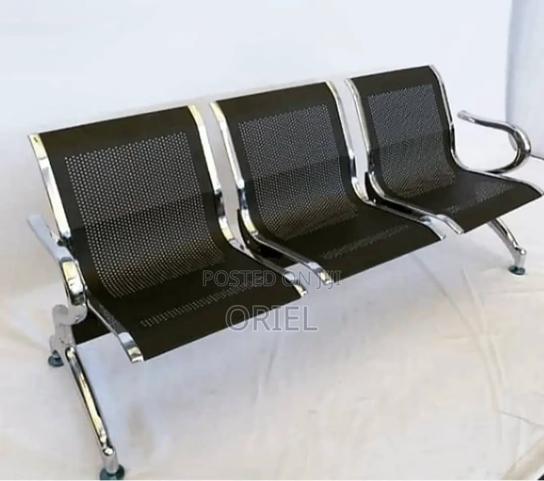 Office Bench : Office 3-Link Black Non-Padded Metallic Bench