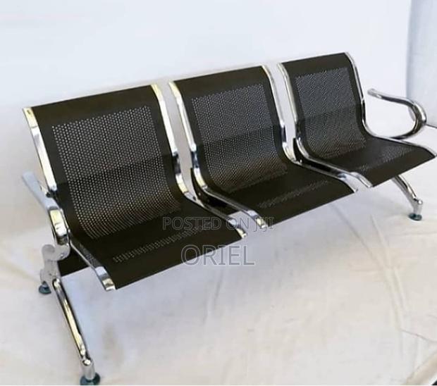 Office Bench : Office 3-Link Black Non-Padded Metallic Bench - thumbnail 4