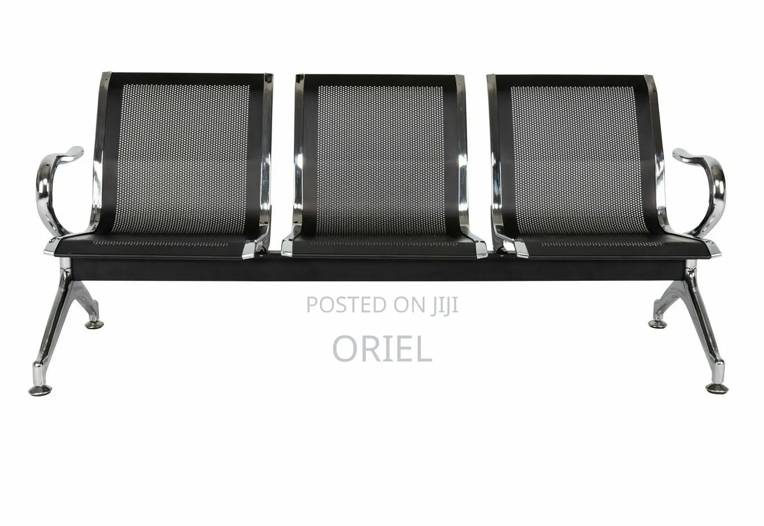 Office Bench : Office 3-Link Black Non-Padded Metallic Bench