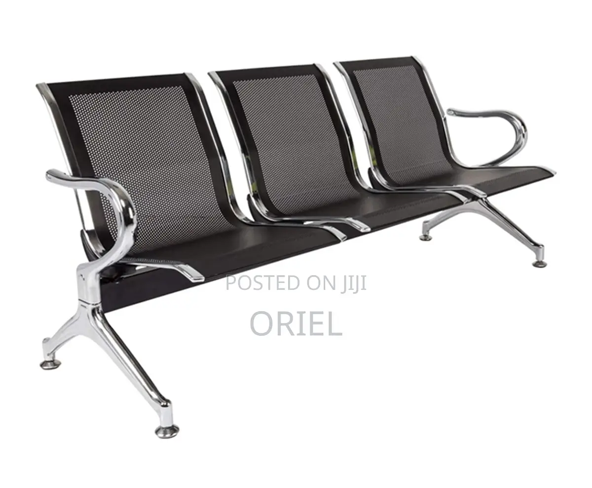 Office Bench : Office 3-Link Black Non-Padded Metallic Bench