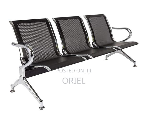 Office Bench : Office 3-Link Black Non-Padded Metallic Bench - thumbnail 6