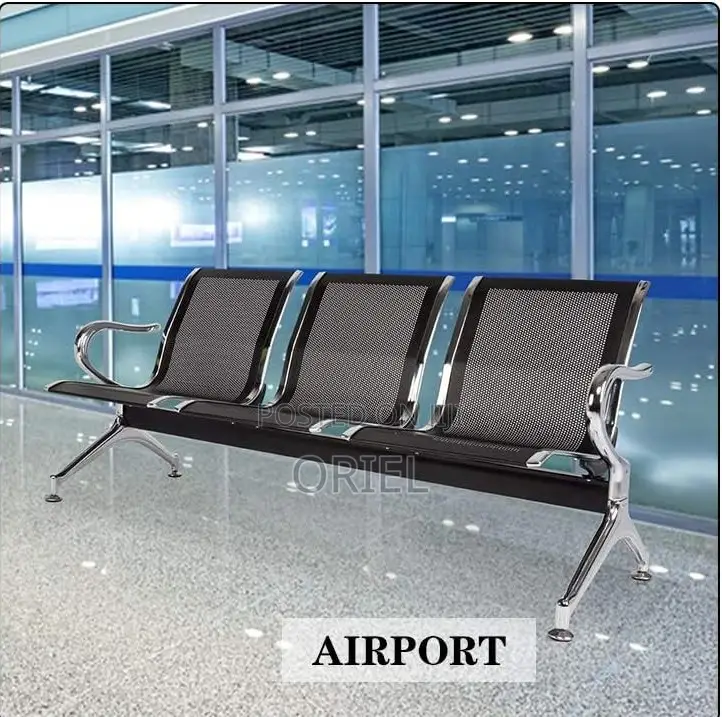 Office Bench : Office 3-Link Black Non-Padded Metallic Bench