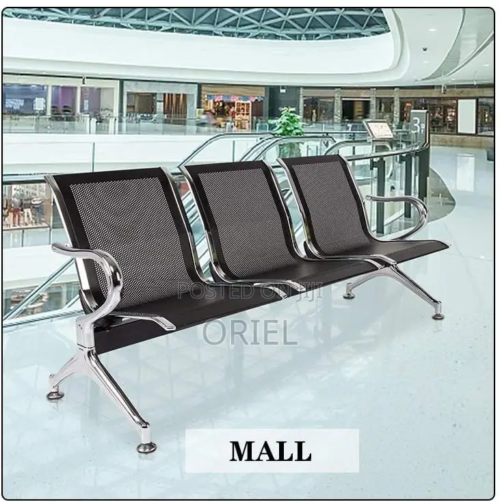 Office Bench : Office 3-Link Black Non-Padded Metallic Bench