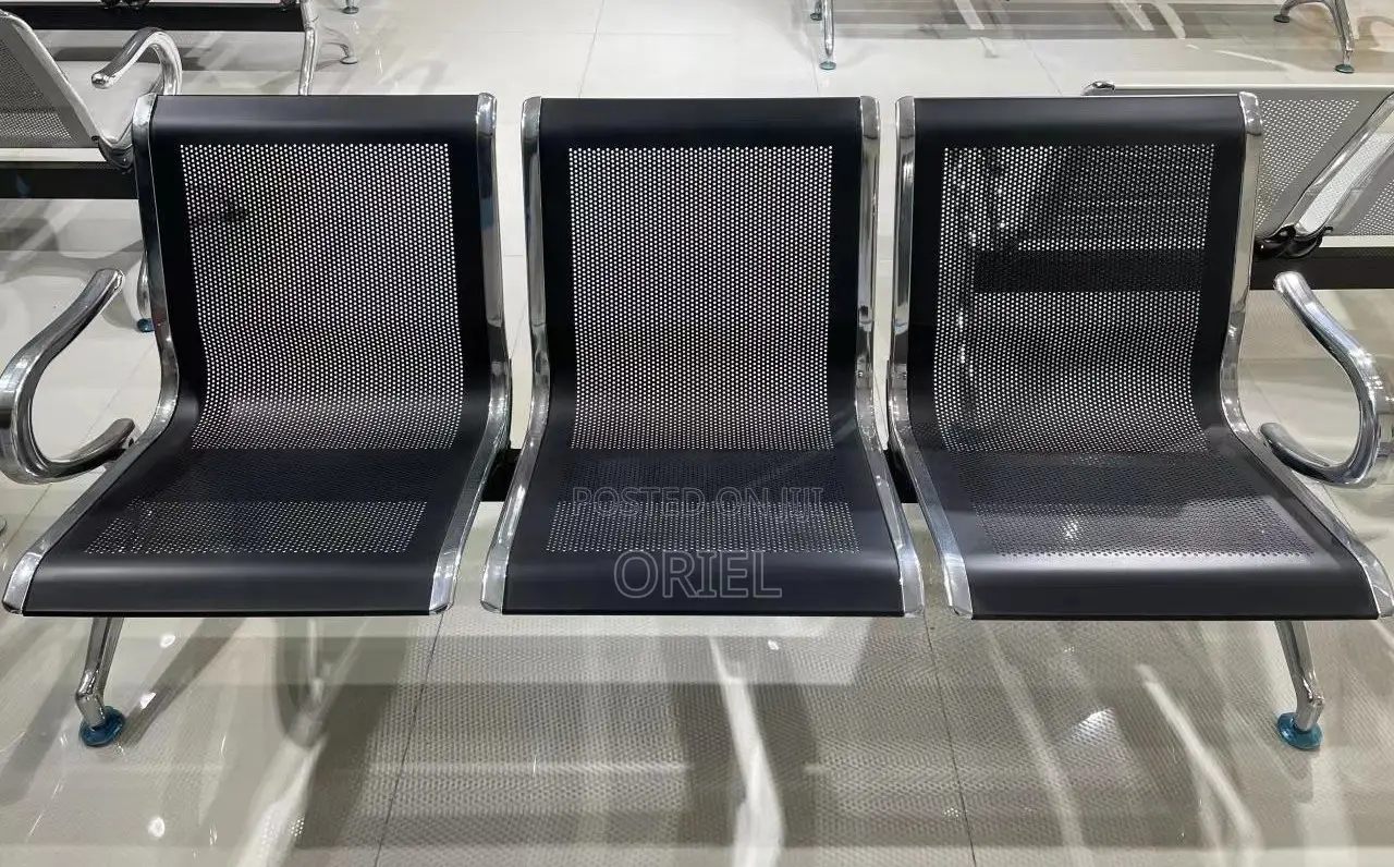 Office Bench : Office 3-Link Black Non-Padded Metallic Bench